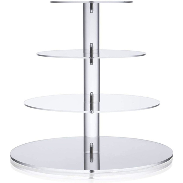 Cupcake Stativ, 4-vånings Tårta Stativ för Bröllop, Babyfest & Afternoon Tea, 4mm Tjock Akryl Dessert Tower Stativ för Muffins och Tårta, Diameter 12\"/10\"