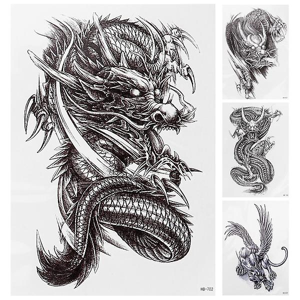 4 Ark Falske Tatoveringer Goth Tattoo Stickers Dragon Tatoveringer Unikke Midlertidige Tatoveringer Assorterede Farver 21x1 Assorted Color 21x14.5cm