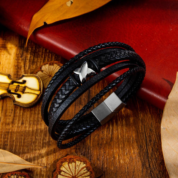 Högkvalitativt läderarmband för män [chip] | svart, magnetiskt spänne i rostfritt stål | exklusiv smyckeskrin | utmärkt presentkreativitet