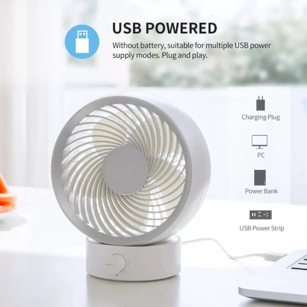 USB Desk Fan, Small Personal Desktop Table Fan with Strong Wind, Quiet Operation Portable Mini Fan for Home Office Bedroom Table and Desktop (White)