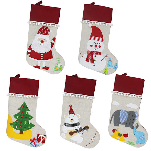 Julstrumpor 5-pack, 18'' Julklappsstrumpor Strumpor för Trappor Spis Hängande Jul Heminredning