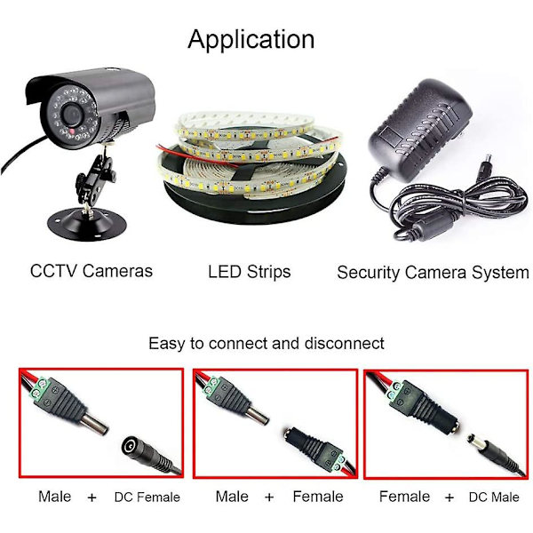 30 stk 12v/24v DC Hannkontakt, 5.5 X 2.1 Mm DC Strømforsyningsadapter Skrueklemmekontakt, For CCTV Kamera LED Stripe (grønn)