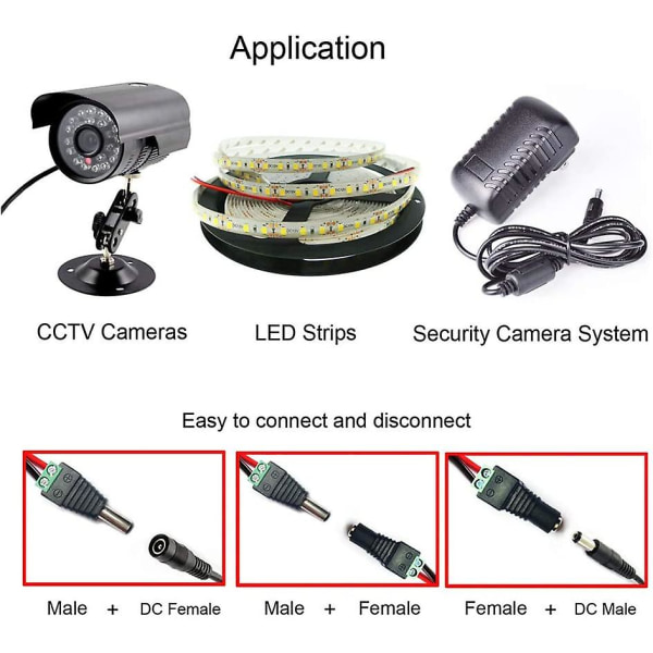50 stycken 12V/24V DC hane-kontakter, 5,5 x 2,1 mm DC-strömadapter skruvterminal, för CCTV-kamera LED-remsa (grön)