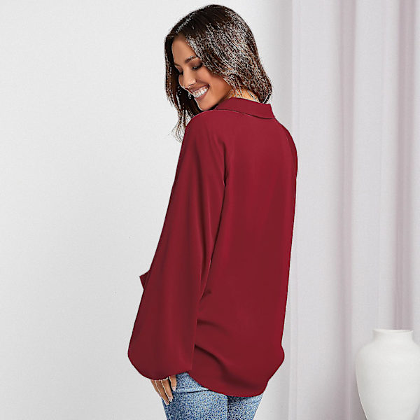 Naisten pitkähihaiset lyhtyhiha-V-kaula-design Sense Niche -huippuluokan löysät toppi XL Punainen Red XL