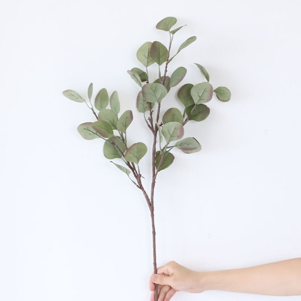 6 kpl Keinotekoinen eukalyptus hopea dollari lehdet pitkät kasvit vihreys väärennettyjä muovi oksia Vihreät pensaat