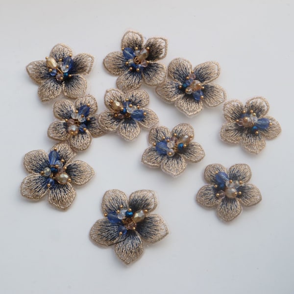10 st/set Pärlblommor Applikationer för Kläder DIY sy på Blomsterlappar för Kläder Dekoration Strass parches (Gyllene)