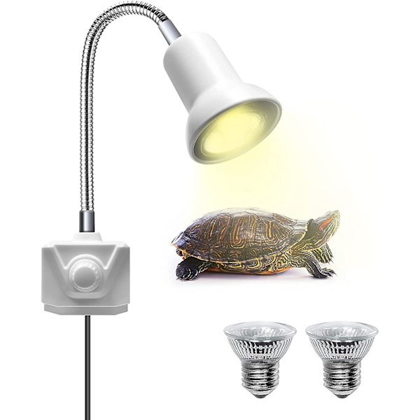 Reptilvarmelampe med klemme, med 2 UVA+UVB fuldspektrum E27 pærer, 25W base, 360 graders drejelig klemme akvarielampe til amfibier, skildpadder, firben, C