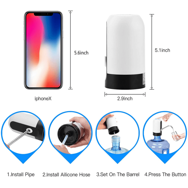 /Ryi/ Vandpumpe til dunk, USB-genopladelig automatisk drikkevandsdispenser