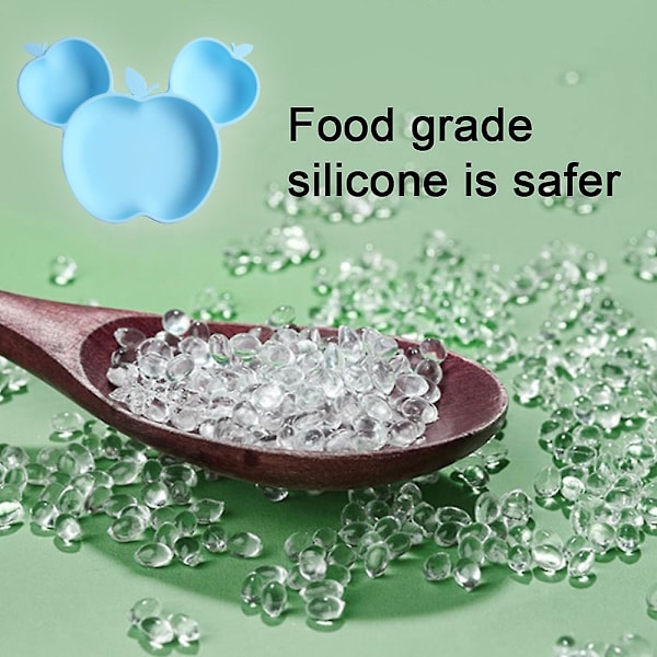 Söt Äppleformad Barnmatstallrik För Spädbarn Småbarn Vattentät Halksäker Bärbar Återanvändbar Silikonmiddagstallrik Ljusblå Light blue