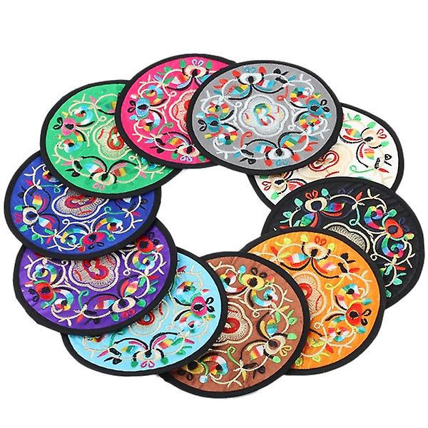 10 stk Broderet Kop Underlag Vaskbar Brokade Kande Underlag Varmeisoleringspude Til Drikkevarer (assorteret farve) 10 stk 10 pcs