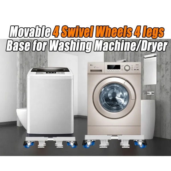 Maskinunderstell med 4 låsehjul og 4 sterke føtter, minikjøleskapsstativ justerbar for vaskemaskin, tørketrommel, kjøleskap, møbler og apparater