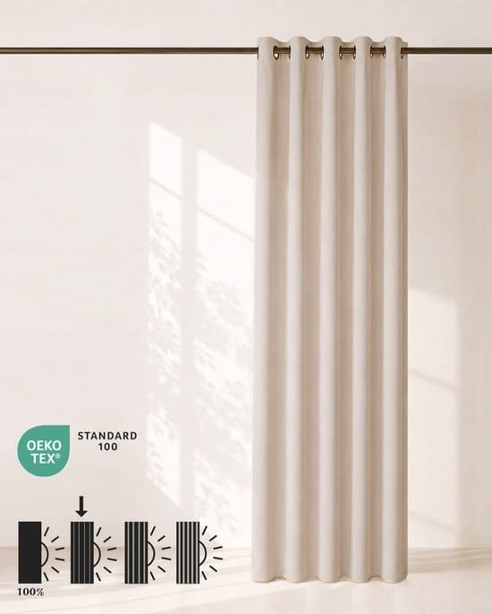 HOOMstyle Mørklægningsgardiner med Ringe, Lystætte Termogardiner til Stue Soveværelse, Off White Beige, 140x270cm