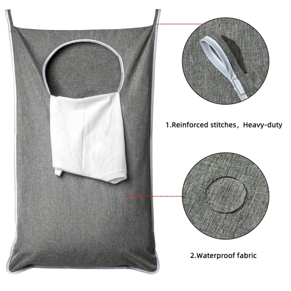 Hengende vaskepose med gratis justerbare kroker i rustfritt stål, beste valg for å holde skitne klær, grå