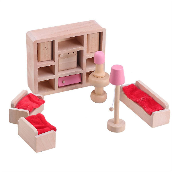 Miniatyrhusmöbler Vardagsrumsset Rosa Traditionell Träleksak För Barn