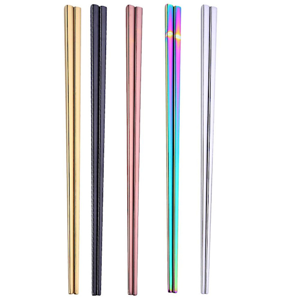 5 Par 23cm Kvadratiske Spisepinde 304 Rustfrit Stål Sushi Hashi Genanvendelige Anti-Slip Spisepinde (Farverige Rose golden 21*0.7CM