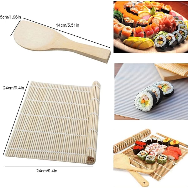 Bambus Sushi Matte - Sushimatte i Bambus - Sushi DIY - Bambusmatte - Bambus Kjøkken for Sushi - 4 Matte, 1 Ris Palette