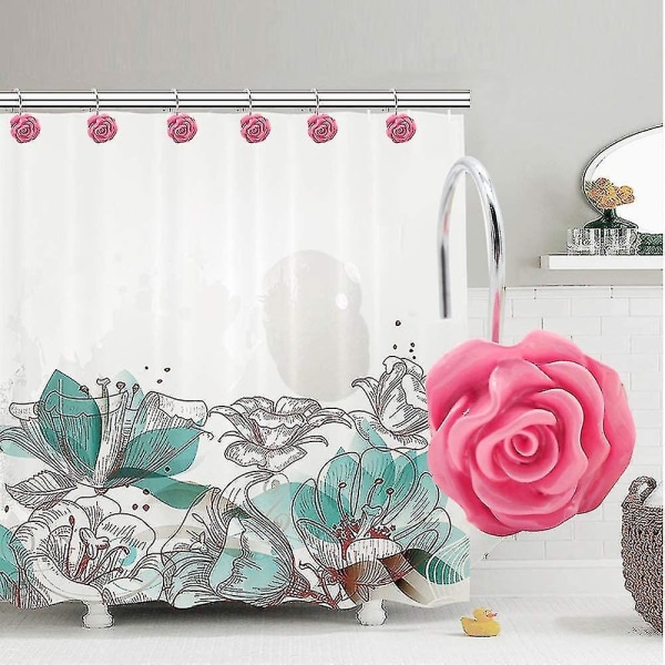 12 st Heminredning Dekorativa Rostfria Duschdraperihakar Rosdesign Duschdraperi R