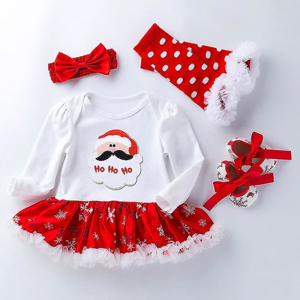 4 stk./sæt Nyfødt Baby Pige Julekjole Outfit Hårbånd Benvarmere Sko Sæt 0-3 Måneder Julemand Santa Claus S 0-3 Months