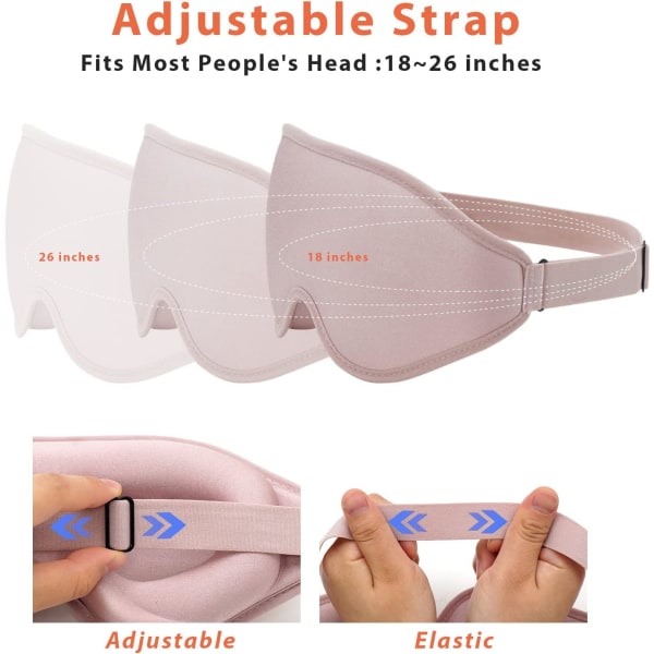 3D Contoured Sleep Mask til Kvinder Mænd, Effektiv Lysblokerende Øjenmaske Soveblødt Nat Blindfold med Justerbar Strap (Pink)