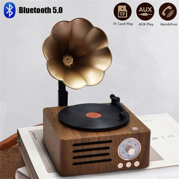 Retro Radio Kannettava Mini FM-kaiutin MP3 Musiikkiboksi Vintage Levysoitin Joululahja wooden_ryy