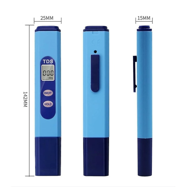 TDS Tester, Vandkvalitetsmåler LCD Pen med 0-9990 ppm Måleområde Bærbar