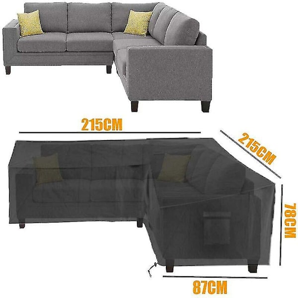 Vandafvisende Havehjørnesofadæksel, L-formet Stuepresenning, 215x215x87cm, Møbeldæksler, Sofadæksel Vandafvisende, Vindtæt, Anti-UV, Reflekterende