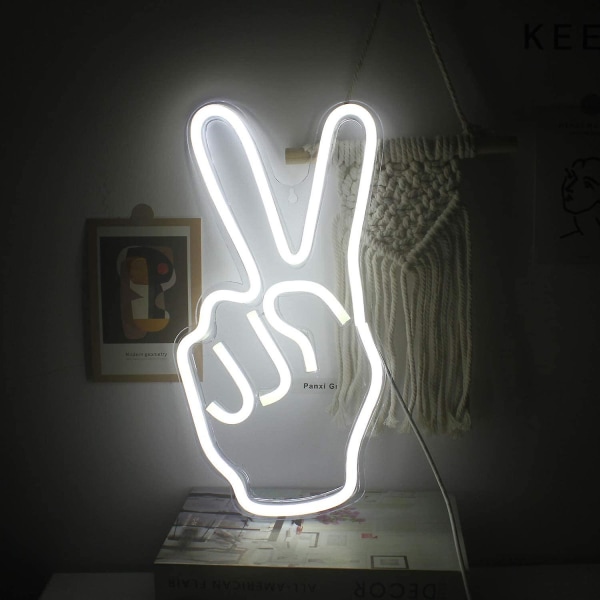 Yeah Gesture Neon Lys Skilt Hvit Led Neon Skilt Med Usb Bryter Neon Finger Lys Lampe Skilt For Soverom Bar Pub Kontor Fest Tilbehør 14' X 8'