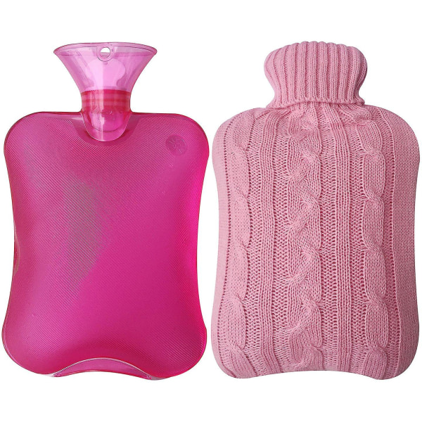 Varmtvannsflaske i gummi med trekk Strikket, gjennomsiktig varmtvannspose 2 liter- blårosa Pink
