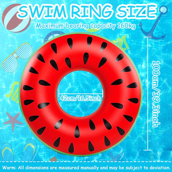Svømmering til voksne, Vandmelon-svømmering, 120 cm oppustelig svømmering, fantastisk sommervandlegetøj til pool og strand
