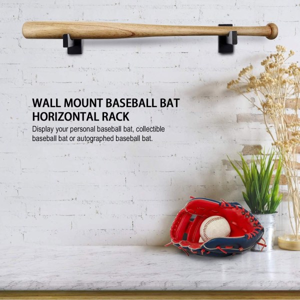2 STK Baseball Bat Display Case, Baseball Bat Ophæng Holder, Vægmonteret Baseball Bat Vandret stativ, Baseball Bat Bracket - Sort