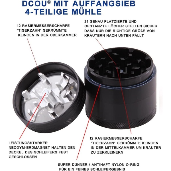 Premium Ubrækkelig Cnc Aluminium Metal Urte Grinder Håndsving Grinder, 4 Dele, Diameter 55mm (sort)