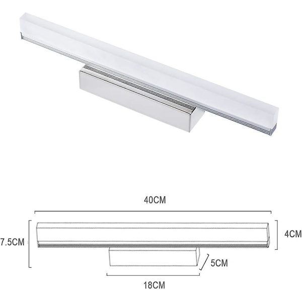 Spegellampa LED Badrumsvägglampa 9W Kallt Vit 6000K Modern Badrumslampa Badrumsbelysning 800lm 40 Icke-dimmbar