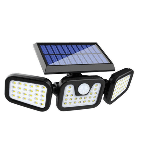 Utomhussolljus 108 LED tre huvuden med fjärrkontroll, solcellslampor, med rörelsesensor, lämplig för trädgårdar, terrasser, terrasser, hus, vägar