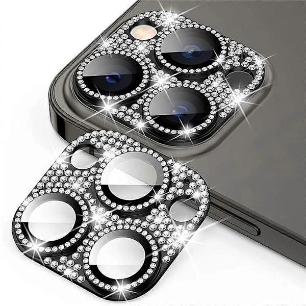 iPhone 14 Pro Max/14 Pro -kameran linssinsuojus karkaistua lasia metallikehyksellä ja strasseilla Multicolor Black
