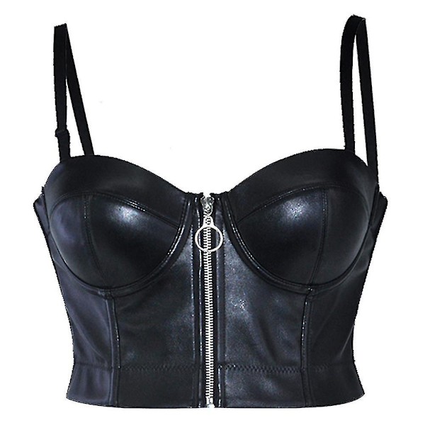 Sort Kunstlæder Front Lynlås Bh-BH Underundertøj Bh til Kvinder Plus Størrelse 6xlXXXXXXL XXXXXXL
