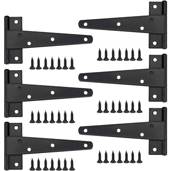 6 stk T-hengsler, låvedørs hengsel, svart T-hengsel, utvendige T-hengsler Jern dørhengsler Heavy Duty hengsler for dører, vinduer, skur 6 tommer