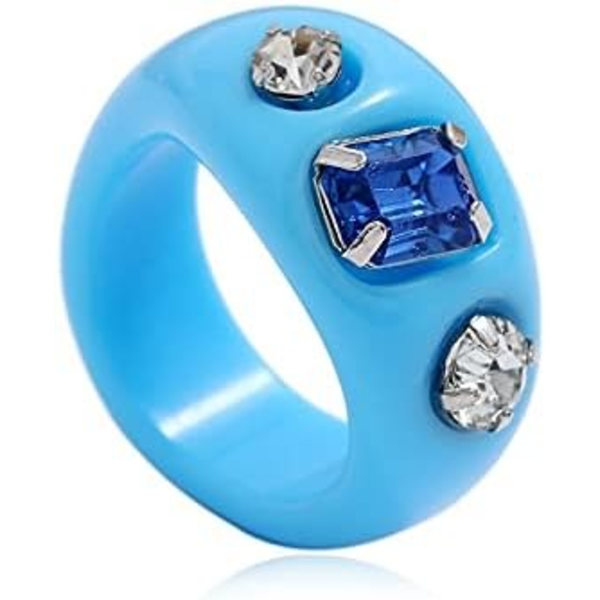 9 stk Harpiks Retro Akryl Farverige Chunky Ringe Søde Trendy Farverige Rhinestone Plastik Harpiks Kvadratiske Gem Stablebare Chunky Ringe