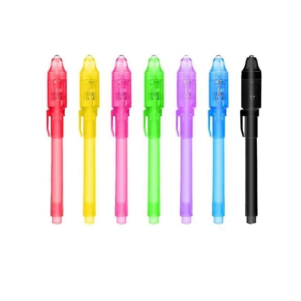 Salainen kynä UV-valolla, uudelleen käytettävä näkymätön kirjoitus valon UV-kynällä (7 kpl)