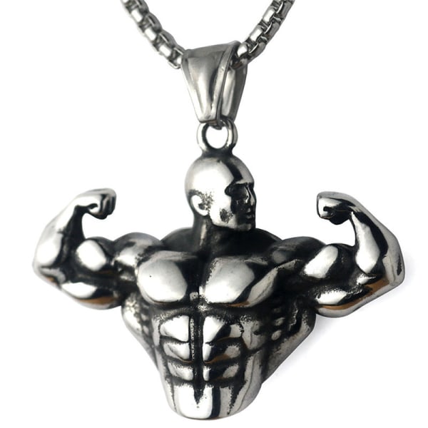 Halsband med hantelhängande i rostfritt stål för män Bodybuilding Muscle Rostfritt stål Fitness