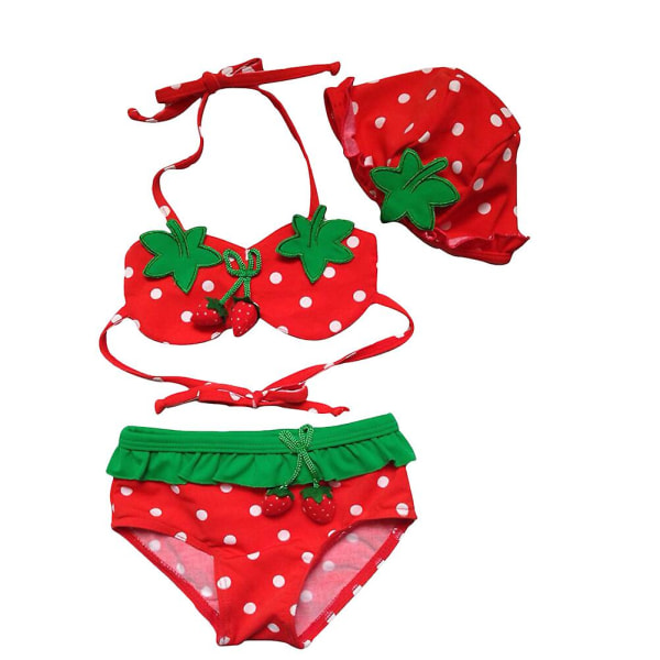 Badedrakt for jenter, barnebadedrakt, jentebadedrakt, svømmehattsett for barn, baby jordbærbikini Red XS
