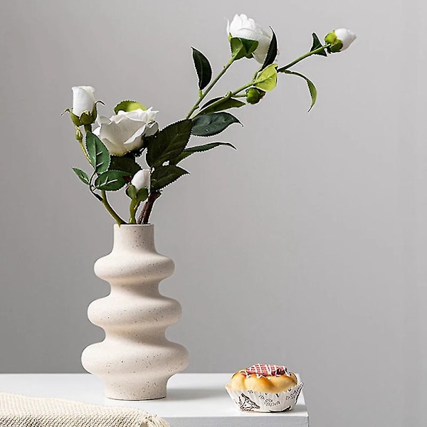 Nordisk Keramisk Vas Beige Blomkruka Hem Kontor Skrivbordsdekoration