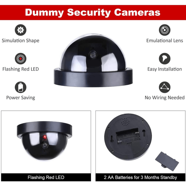 6-Pack Virtual Security Dome-kamera med blinkende LED-lys (svart)