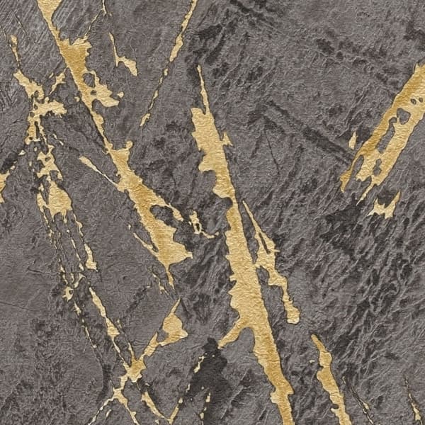 A.S. Création Elements 2 Industriel Tapet, Non-Woven Vinyl Antracit Guld Sort Stenlook, 10.05m x 53cm Rulle til Stue Kontor