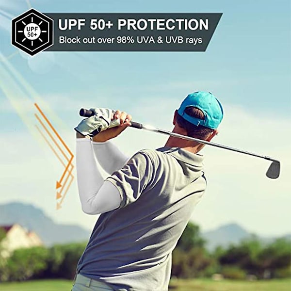 2 Par Kølende Armsleeves Til Mænd & Kvinder, UV-Beskyttende UPF 50, Tatovering Dækning Hvid White