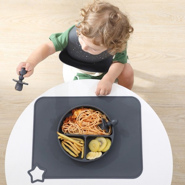 Silikonipöytämatot baby ja lapsille, tahraa hylkivät, liukumattomat toddler ruokamatot, 2 pakkausta (tummanharmaa/vaaleanharmaa)