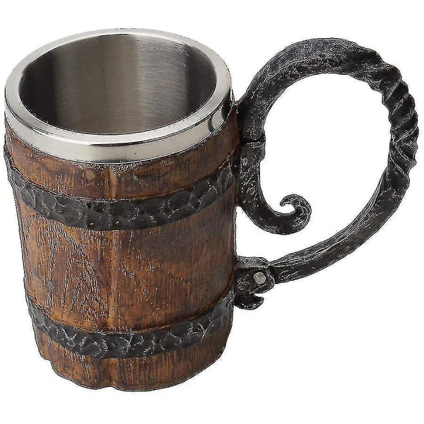 Ölmugg, Trämönstrad Rostfri Stålmugg, Tunnmugg (550 ml)
