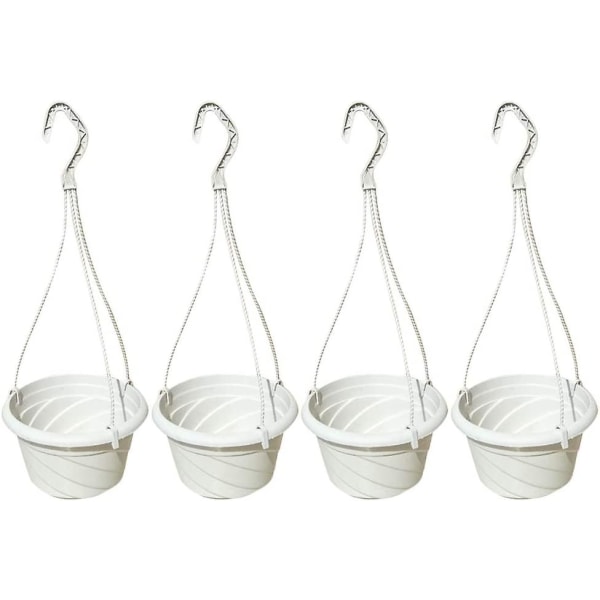 4 Pieces Plastic Hanging Flower Plant Pots Chain Basket Planter Holder Round Hanging Fence Railing Wall Planter Plant Containers For Outdoor IndoWhite