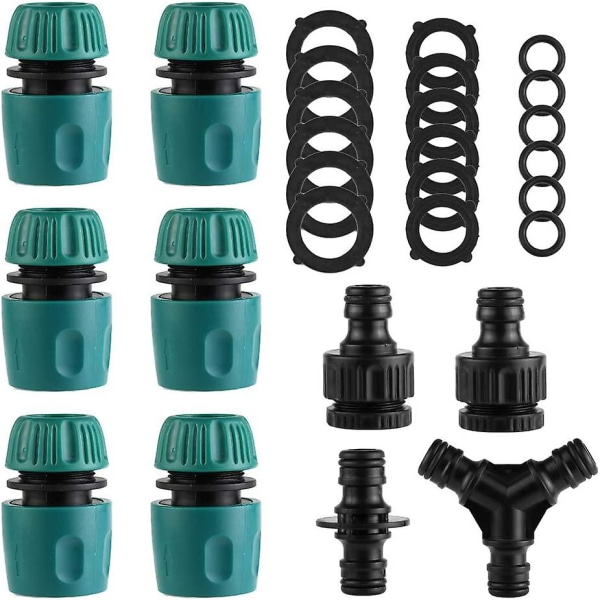 Plast Hurtigkoblinger For Hage Slange, 10 Pakk (6 Slange Hurtigkobling, 1 Dobbel Kobling, 2 Gjengede Kranadapter, 1x Y-Splitter), 6 Slangepakninger