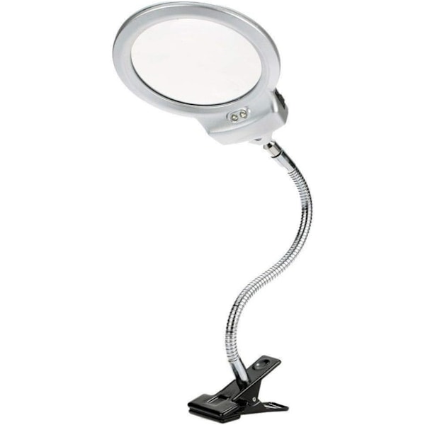 Förstoringsglas med silvermetall slang, LED-belysning, bordslampa, klämma, stor metallfjäder slang
