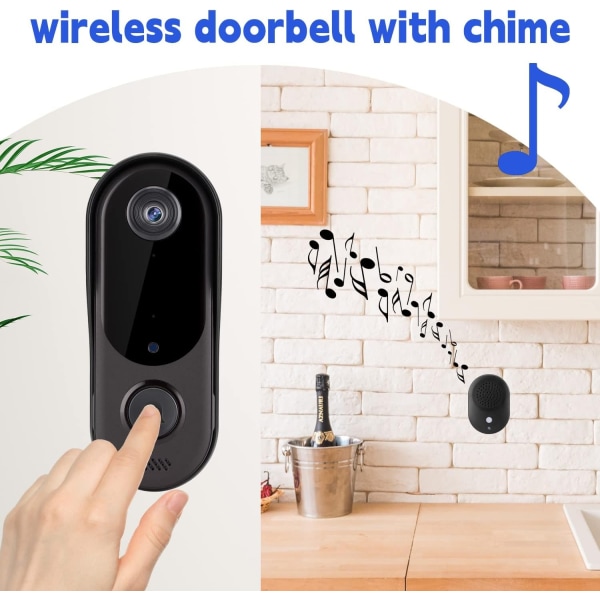 Smart WiFi Videodørklokke, Intelligent Visuel Dørklokke Hjemme Intercom HD Trådløs Genopladelig Sikkerhedsdør Dørklokke, Kan